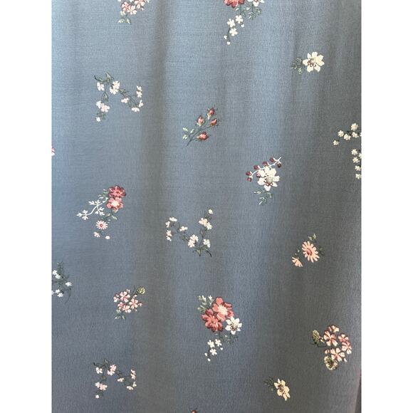 Vince Camuto Blue with Pink, Green, White Floral Print Statement Sleeves Blouse - Picture 4 of 7